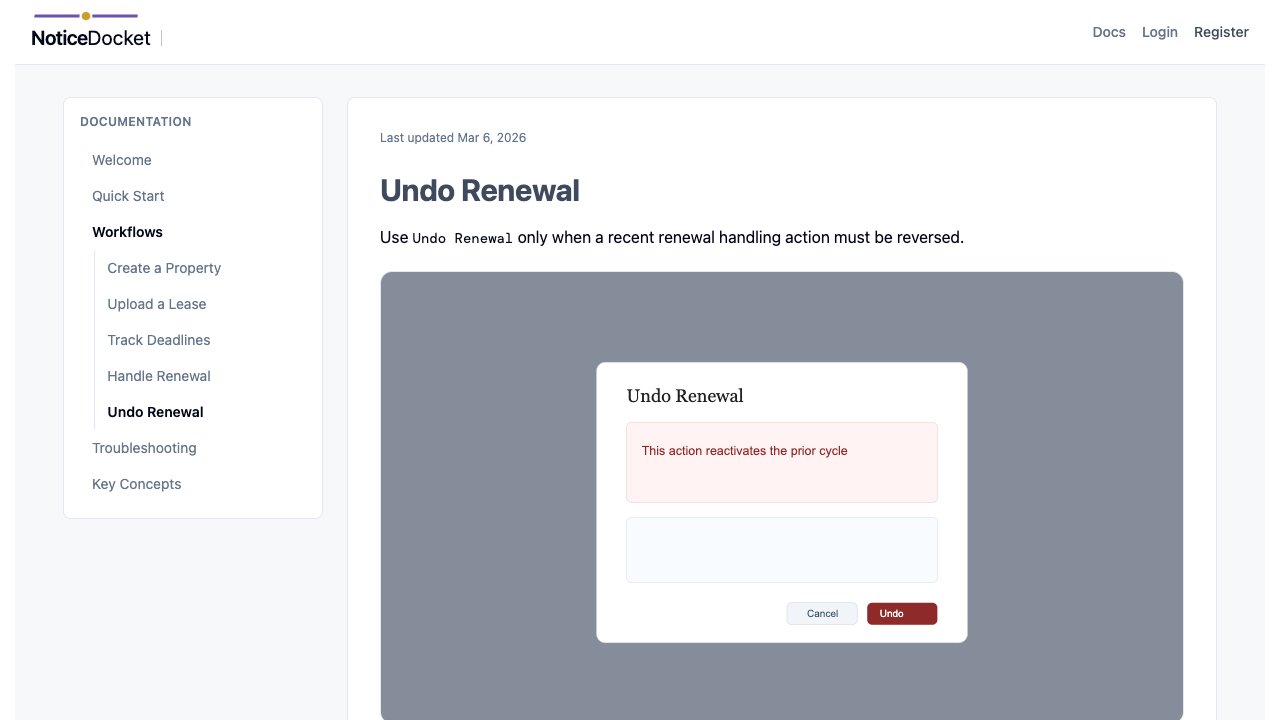 Undo Renewal dialog